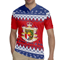 Liechtenstein Christmas Rugby Jersey Coat Of Arms Frohe Weihnachten - Wonder Print Shop