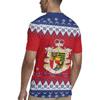 Liechtenstein Christmas Rugby Jersey Coat Of Arms Frohe Weihnachten - Wonder Print Shop