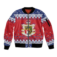 Liechtenstein Christmas Sleeve Zip Bomber Jacket Coat Of Arms Frohe Weihnachten - Wonder Print Shop