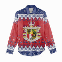 Liechtenstein Christmas Women Casual Shirt Coat Of Arms Frohe Weihnachten - Wonder Print Shop