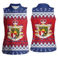 Liechtenstein Christmas Women Sleeveless Polo Shirt Coat Of Arms Frohe Weihnachten - Wonder Print Shop