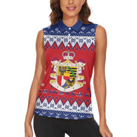 Liechtenstein Christmas Women Sleeveless Polo Shirt Coat Of Arms Frohe Weihnachten - Wonder Print Shop