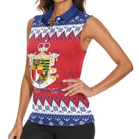 Liechtenstein Christmas Women Sleeveless Polo Shirt Coat Of Arms Frohe Weihnachten - Wonder Print Shop