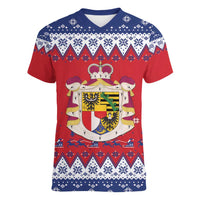 Liechtenstein Christmas Women V-Neck T-Shirt Coat Of Arms Frohe Weihnachten - Wonder Print Shop