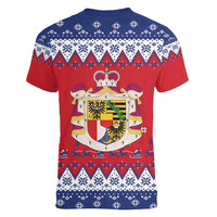 Liechtenstein Christmas Women V-Neck T-Shirt Coat Of Arms Frohe Weihnachten - Wonder Print Shop