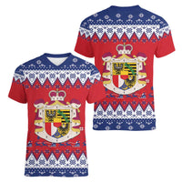 Liechtenstein Christmas Women V-Neck T-Shirt Coat Of Arms Frohe Weihnachten - Wonder Print Shop