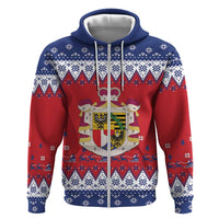 Liechtenstein Christmas Zip Hoodie Coat Of Arms Frohe Weihnachten - Wonder Print Shop