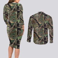 Santa Deer Hunting Christmas Couples Matching Long Sleeve Bodycon Dress and Long Sleeve Button Shirt Hunting Camouflage Patterns - Wonder Print Shop