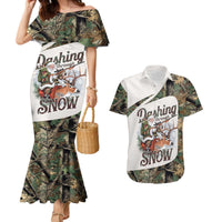 Santa Deer Hunting Christmas Couples Matching Mermaid Dress and Hawaiian Shirt Hunting Camouflage Patterns - Wonder Print Shop