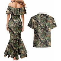 Santa Deer Hunting Christmas Couples Matching Mermaid Dress and Hawaiian Shirt Hunting Camouflage Patterns - Wonder Print Shop