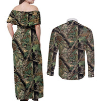 Santa Deer Hunting Christmas Couples Matching Off Shoulder Maxi Dress and Long Sleeve Button Shirt Hunting Camouflage Patterns - Wonder Print Shop