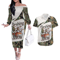 Santa Deer Hunting Christmas Couples Matching Off The Shoulder Long Sleeve Dress and Hawaiian Shirt Hunting Camouflage Patterns - Wonder Print Shop