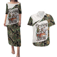 Santa Deer Hunting Christmas Couples Matching Puletasi and Hawaiian Shirt Hunting Camouflage Patterns - Wonder Print Shop