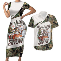 Santa Deer Hunting Christmas Couples Matching Short Sleeve Bodycon Dress and Hawaiian Shirt Hunting Camouflage Patterns - Wonder Print Shop