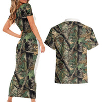 Santa Deer Hunting Christmas Couples Matching Short Sleeve Bodycon Dress and Hawaiian Shirt Hunting Camouflage Patterns - Wonder Print Shop