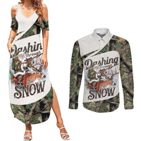 Santa Deer Hunting Christmas Couples Matching Summer Maxi Dress and Long Sleeve Button Shirt Hunting Camouflage Patterns - Wonder Print Shop