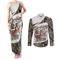 Santa Deer Hunting Christmas Couples Matching Tank Maxi Dress and Long Sleeve Button Shirt Hunting Camouflage Patterns - Wonder Print Shop