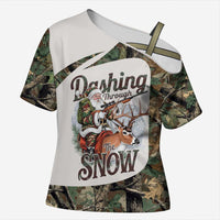 Santa Deer Hunting Christmas Cross Shoulder Shirt Hunting Camouflage Patterns - Wonder Print Shop