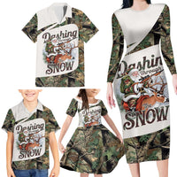 Santa Deer Hunting Christmas Family Matching Long Sleeve Bodycon Dress and Hawaiian Shirt Hunting Camouflage Patterns - Wonder Print Shop