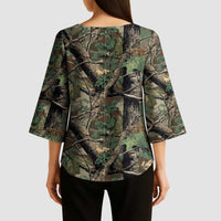 Santa Deer Hunting Christmas Kimono Sleeve Blouse Hunting Camouflage Patterns - Wonder Print Shop