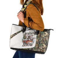 Santa Deer Hunting Christmas Leather Tote Bag Hunting Camouflage Patterns - Wonder Print Shop
