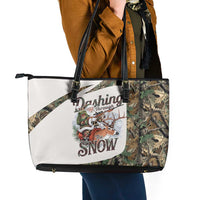 Santa Deer Hunting Christmas Leather Tote Bag Hunting Camouflage Patterns - Wonder Print Shop