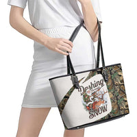 Santa Deer Hunting Christmas Leather Tote Bag Hunting Camouflage Patterns - Wonder Print Shop