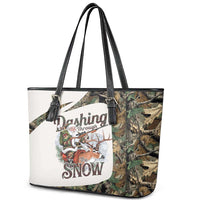 Santa Deer Hunting Christmas Leather Tote Bag Hunting Camouflage Patterns - Wonder Print Shop