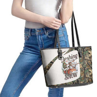 Santa Deer Hunting Christmas Leather Tote Bag Hunting Camouflage Patterns - Wonder Print Shop