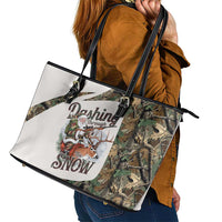 Santa Deer Hunting Christmas Leather Tote Bag Hunting Camouflage Patterns - Wonder Print Shop