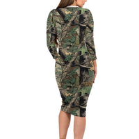 Santa Deer Hunting Christmas Long Sleeve Bodycon Dress Hunting Camouflage Patterns - Wonder Print Shop