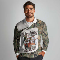 Santa Deer Hunting Christmas Long Sleeve Polo Shirt Hunting Camouflage Patterns - Wonder Print Shop