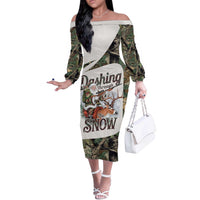 Santa Deer Hunting Christmas Off The Shoulder Long Sleeve Dress Hunting Camouflage Patterns - Wonder Print Shop