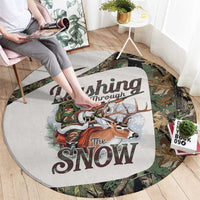 Santa Deer Hunting Christmas Round Carpet Hunting Camouflage Patterns - Wonder Print Shop