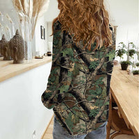 Santa Deer Hunting Christmas Women Casual Shirt Hunting Camouflage Patterns - Wonder Print Shop