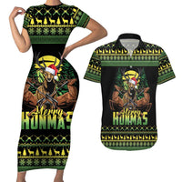 Merry Hunmas Couples Matching Short Sleeve Bodycon Dress and Hawaiian Shirt Hunter Deer Santa Hat - Wonder Print Shop