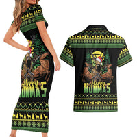 Merry Hunmas Couples Matching Short Sleeve Bodycon Dress and Hawaiian Shirt Hunter Deer Santa Hat - Wonder Print Shop