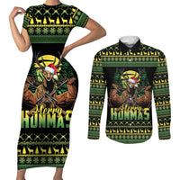 Merry Hunmas Couples Matching Short Sleeve Bodycon Dress and Long Sleeve Button Shirt Hunter Deer Santa Hat - Wonder Print Shop
