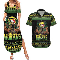 Merry Hunmas Couples Matching Summer Maxi Dress and Hawaiian Shirt Hunter Deer Santa Hat - Wonder Print Shop