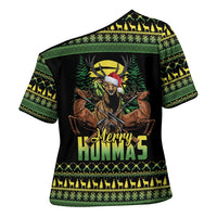 Merry Hunmas Cross Shoulder Shirt Hunter Deer Santa Hat - Wonder Print Shop