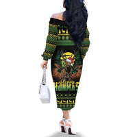Merry Hunmas Family Matching Off The Shoulder Long Sleeve Dress and Hawaiian Shirt Hunter Deer Santa Hat - Wonder Print Shop