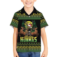 Merry Hunmas Family Matching Off The Shoulder Long Sleeve Dress and Hawaiian Shirt Hunter Deer Santa Hat - Wonder Print Shop