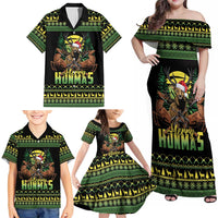 Merry Hunmas Family Matching Off Shoulder Maxi Dress and Hawaiian Shirt Hunter Deer Santa Hat - Wonder Print Shop