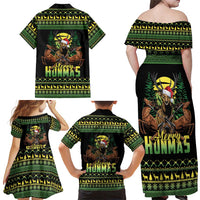 Merry Hunmas Family Matching Off Shoulder Maxi Dress and Hawaiian Shirt Hunter Deer Santa Hat - Wonder Print Shop