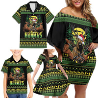 Merry Hunmas Family Matching Off Shoulder Short Dress and Hawaiian Shirt Hunter Deer Santa Hat - Wonder Print Shop