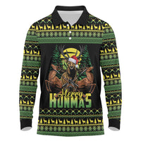 Merry Hunmas Long Sleeve Polo Shirt Hunter Deer Santa Hat - Wonder Print Shop