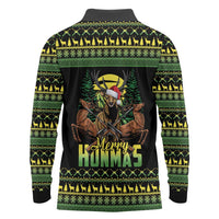Merry Hunmas Long Sleeve Polo Shirt Hunter Deer Santa Hat - Wonder Print Shop