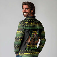 Merry Hunmas Long Sleeve Polo Shirt Hunter Deer Santa Hat - Wonder Print Shop