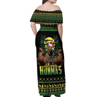 Merry Hunmas Off Shoulder Maxi Dress Hunter Deer Santa Hat - Wonder Print Shop