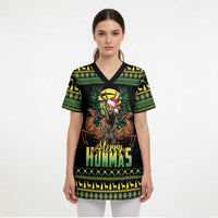 Merry Hunmas Scrub Top Hunter Deer Santa Hat - Wonder Print Shop